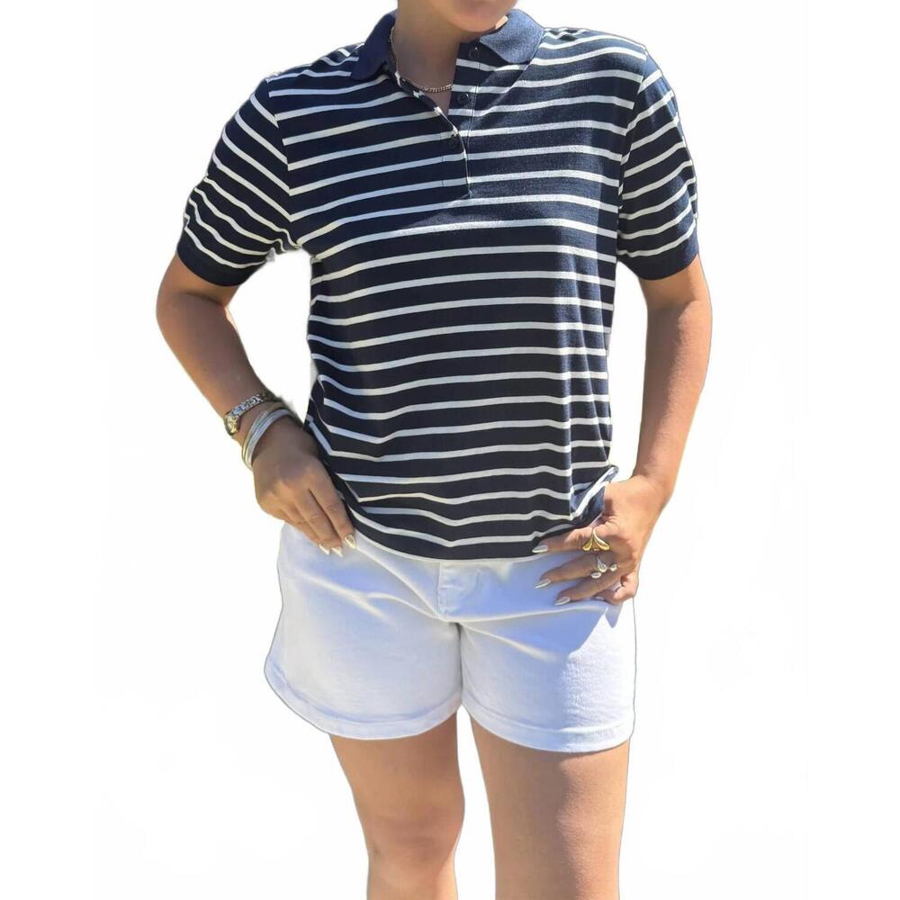 NEW SILVIAN HEACH striped polo in navy white stripe